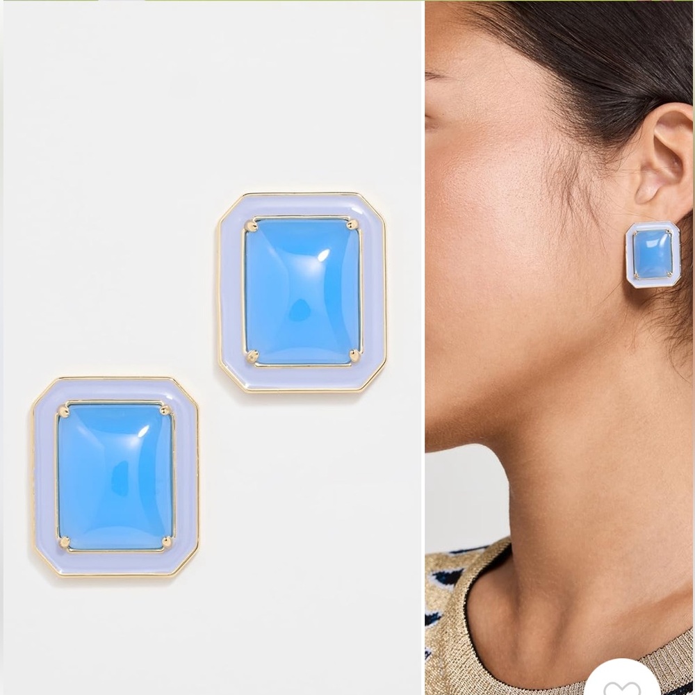 Worn 1x: $115 ALISON LOU Blue Rectangle Jelly Button Stud Earrings, 14k Gold Pl.